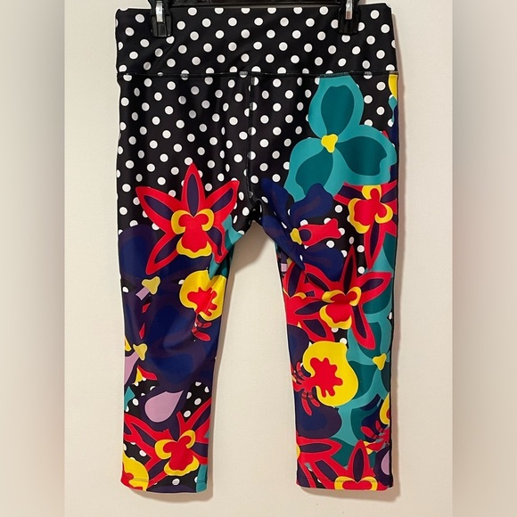 Party Polka Dot and Floral Triflare Leggings Womens L - Picture 3 of 7